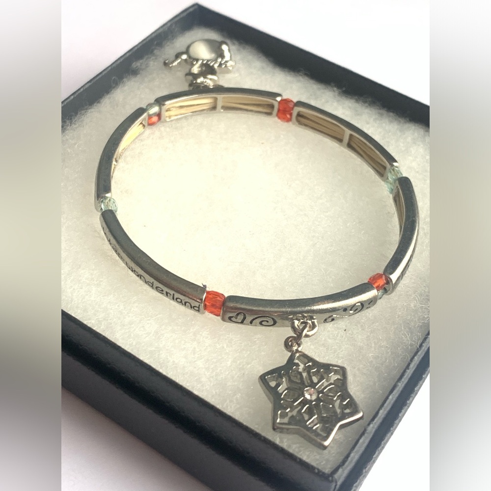 Wonderland Silver-Tone Christmas Bracelet with Orange Accent Beads